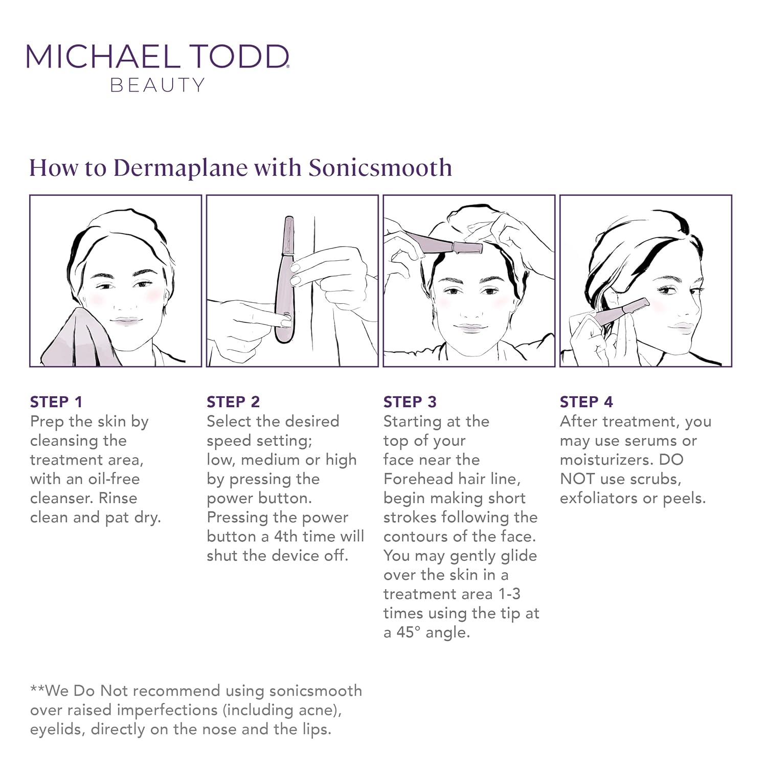 Michael Todd Beauty Sonicsmooth Dermaplane Razor for Women Face + Eyebrow trimmer Dermaplaning System - Peach Fuzz Remover - 8 Weeks of Dermaplaning Blades - Image 8