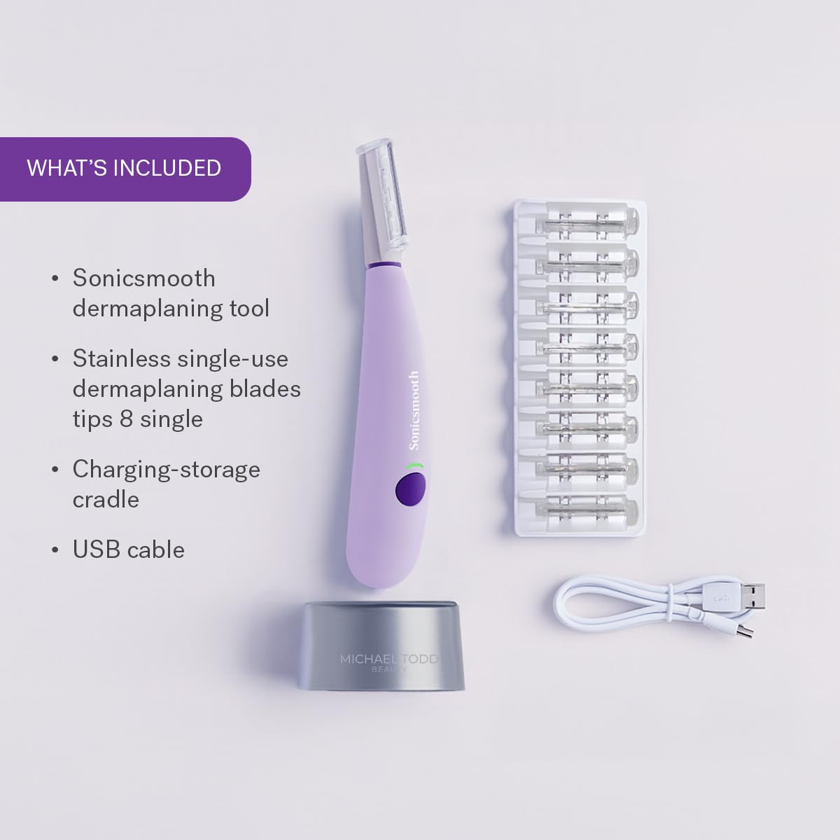Michael Todd Beauty Sonicsmooth Dermaplane Razor for Women Face + Eyebrow trimmer Dermaplaning System - Peach Fuzz Remover - 8 Weeks of Dermaplaning Blades - Image 7