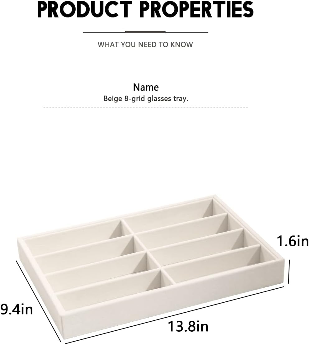 Coward Sunglass Organizer, Beige Velvet Glasses Trays - Eyeglasses Watches Jewelry Display - Men Women (8 Grids) - Image 2