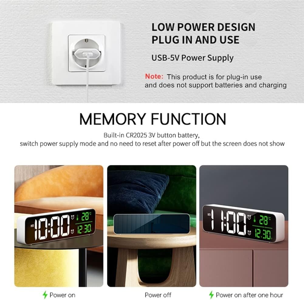 Abovsare Digital Clock for Bedroom, Clocks for Living Room Decor, Desk Table Clock, Alarm Clock Large Display with Date Week Temperature, Automatic Brightness Dimmer, Smart Cool Modern (Black Blue) - Image 6