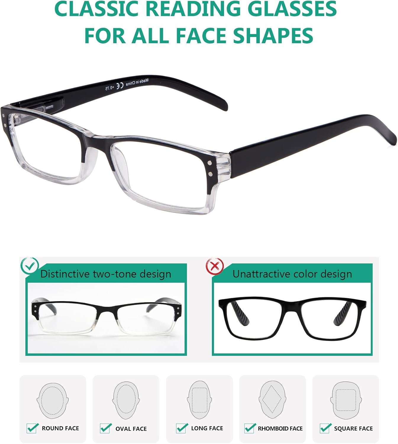 Eyekepper Reading Glasses-4 Pack Include Reading Sunglasses for Women Men Reading Under The Sun,Two-Tone Reader Eyeglasses - Image 4