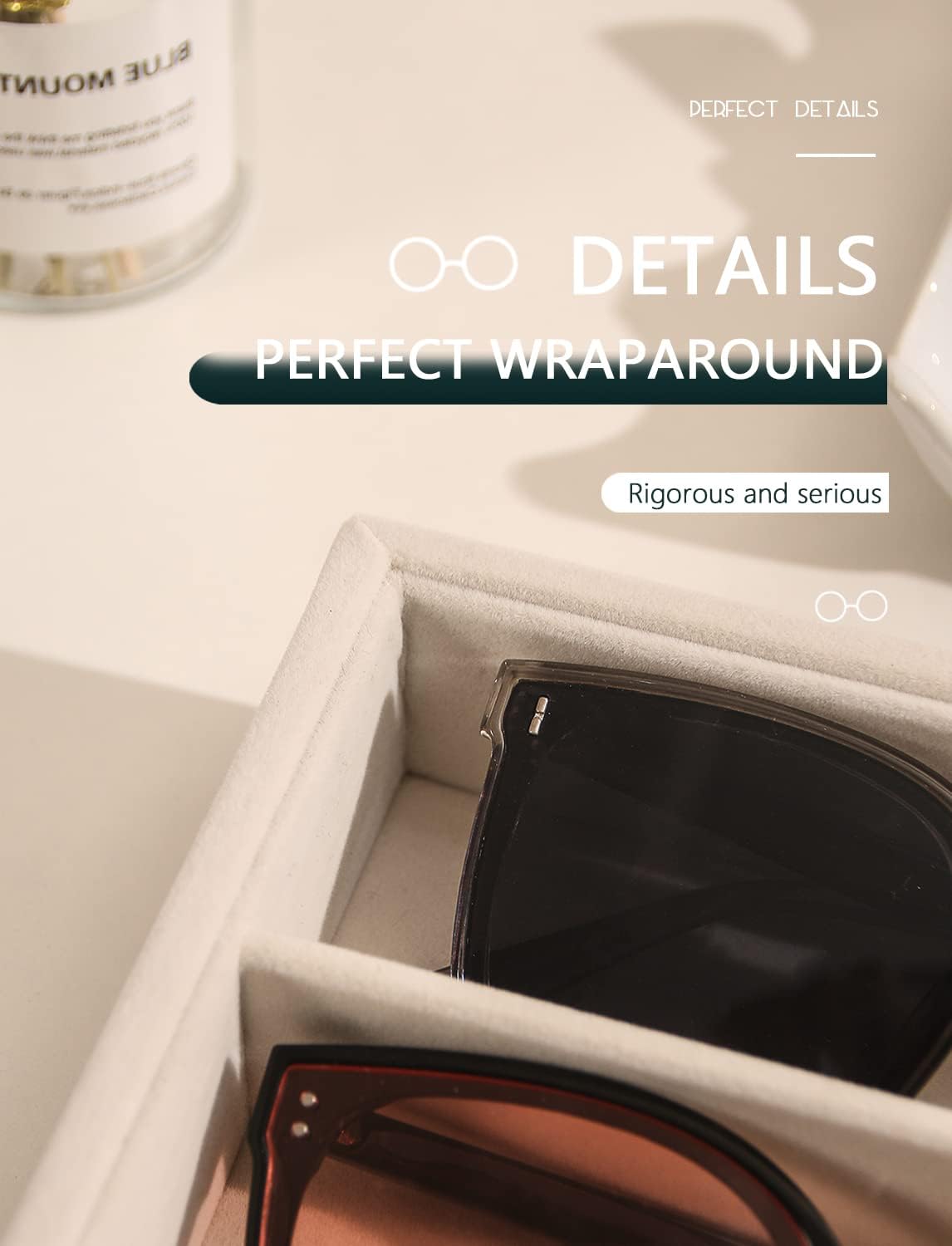 Coward Sunglass Organizer, Beige Velvet Glasses Trays - Eyeglasses Watches Jewelry Display - Men Women (8 Grids) - Image 7