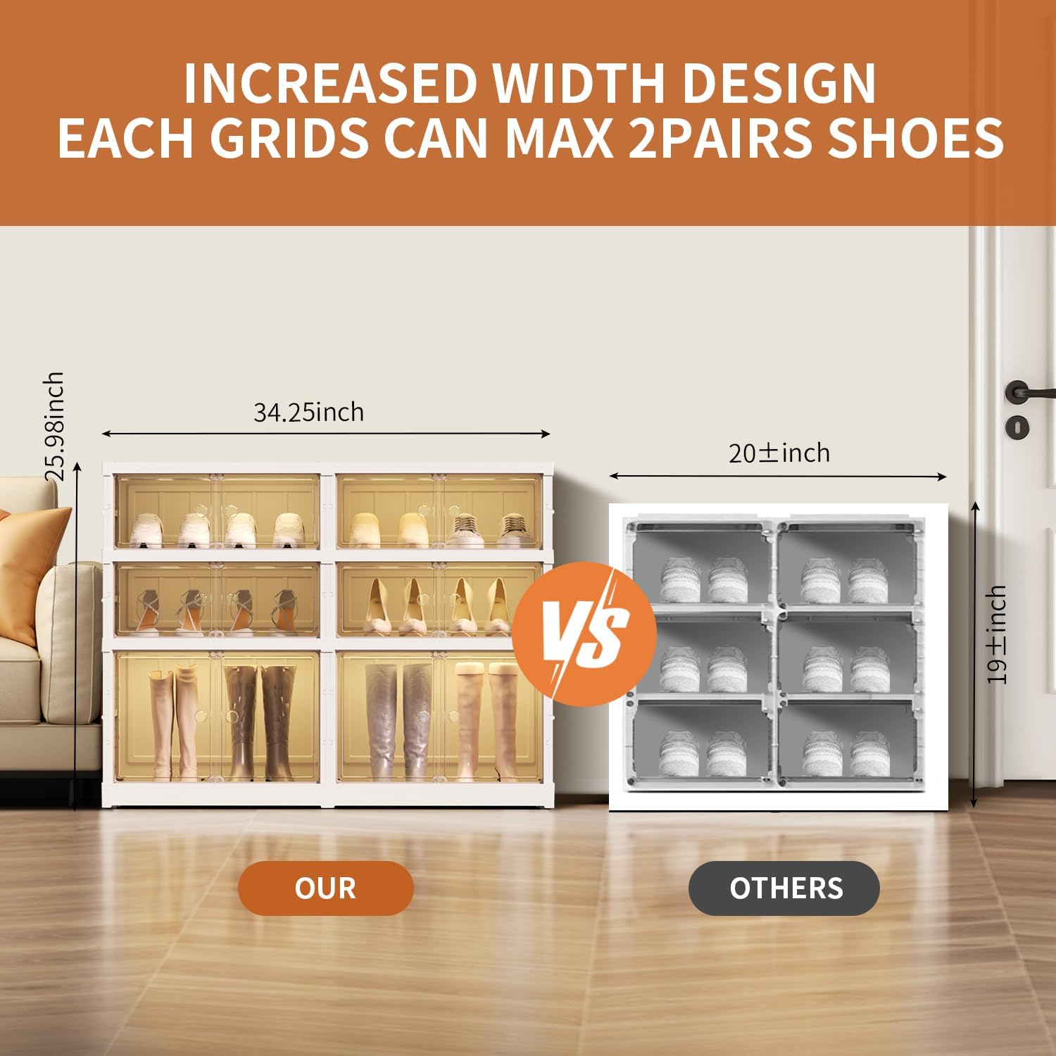 3-Tier Foldable Shoe Rack Organizer for Closet 12Pairs Plastic Shoe Shelf Collapsible Shoes Storage Box Clear Shoe Boxes Stackable with Door Easy Assembly Shoe Cabinet with Lids Large - Image 3