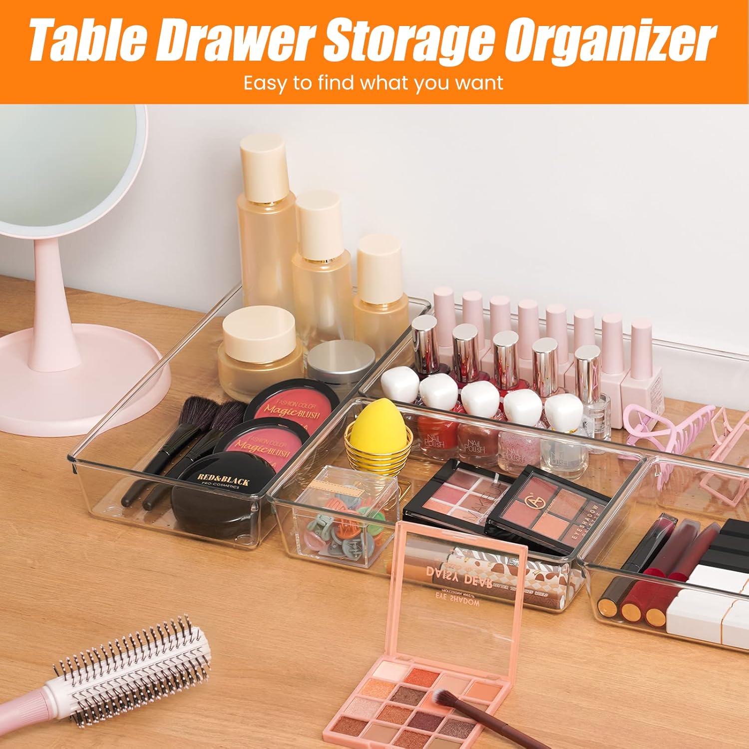 Criusia 6 Pcs Large Size Clear Drawer Organizer Set, Acrylic Non Slip Non Cracking Kitchen Drawer Storage Tray Divider, Multifunctional Storage for Cosmetics, Bathroom, Tools, Kitchen and Office - Image 7