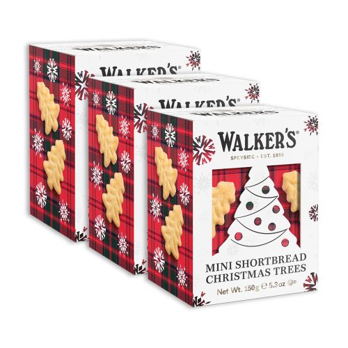 Walker’s Christmas Shortbread Cookies, 15.9 oz, 3 Boxes, Includes Mini Tree-Shaped Christmas Cookies