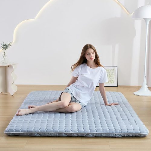 Japanese Floor Mattress Twin, Anti-Slip Japanese Futon Foldable Tatami Mat for Guests, Grey