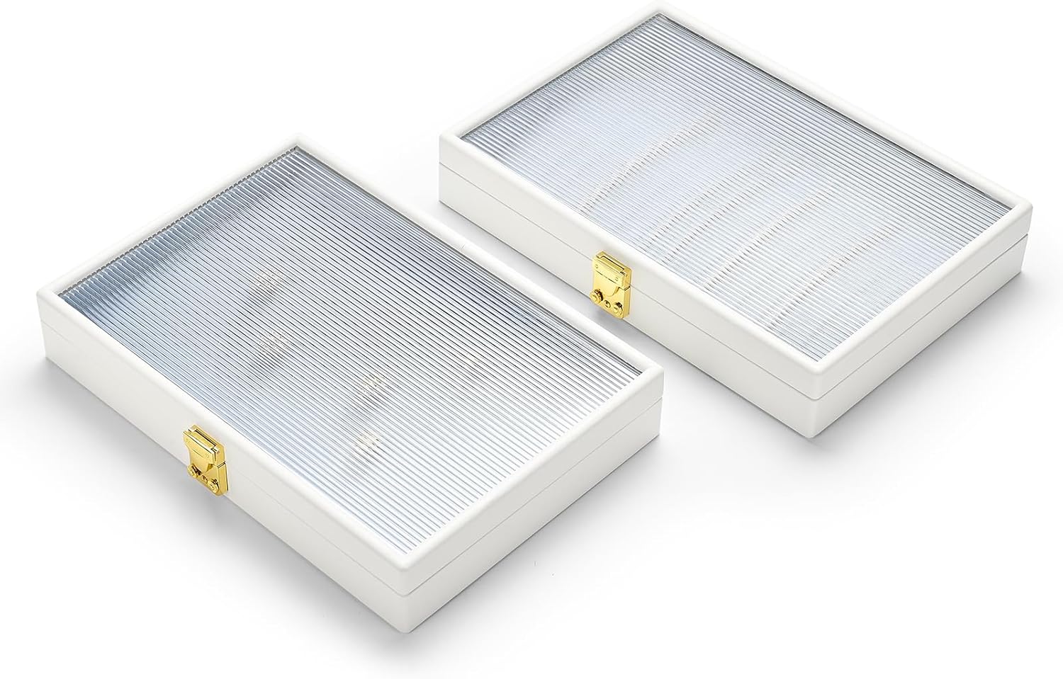 Oirlv White 12 Gird Luxury Leather Jewelry Organizer Tray with Clear Lid Lockable Jewelry Box Bangle Holder Box for Women (Blue Interior) 12 Grid - Image 5