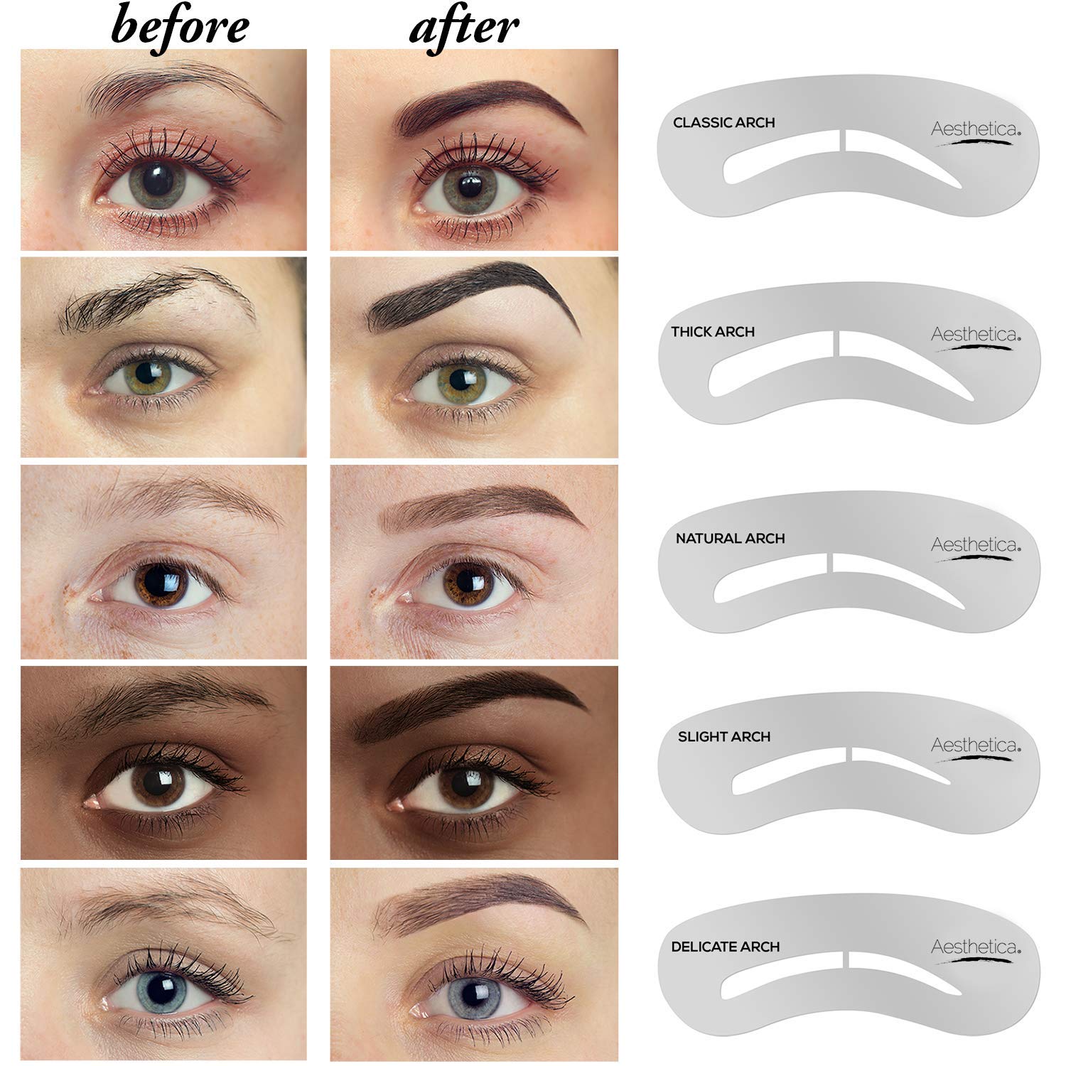 Aesthetica Brow Contour Kit 16-Piece Eyebrow Makeup Palette Set 6 Eyebrow Powders, 5 Eyebrow Stencils, Spoolie/Brush Duo, Tweezers, Eye Brow Wax, Highlighter - Unique Gifts For Women For Her Birthday - Image 3