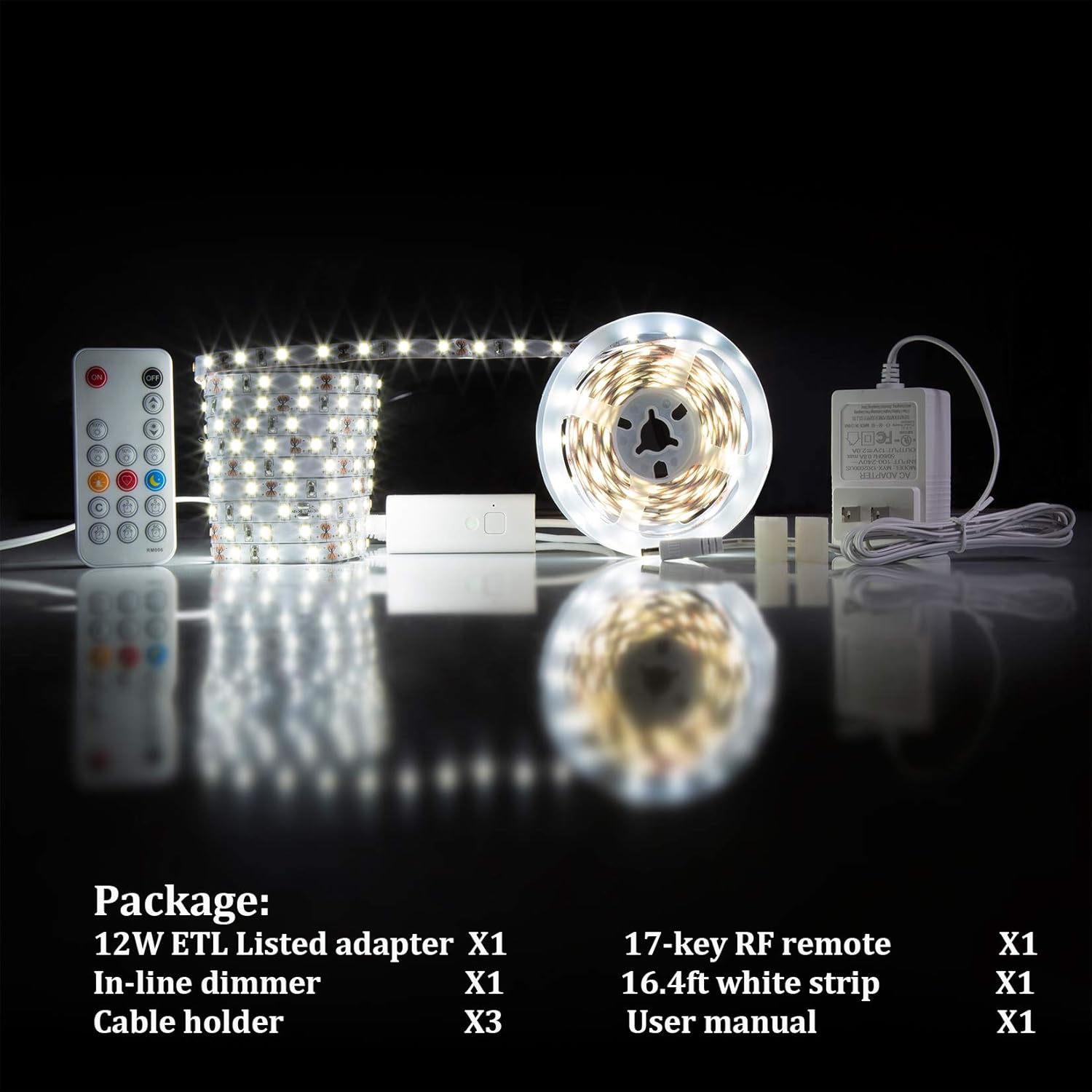 WOBANE White LED Strip Lights, Dimmable LED Light Strip Kit, 16.4ft Flexible Tape Lights for Bedroom,Kitchen,Under Cabinet,Bright 6500K Daylight, LED Mirror Lighting for Vanity Makeup Dressing Table - Image 5