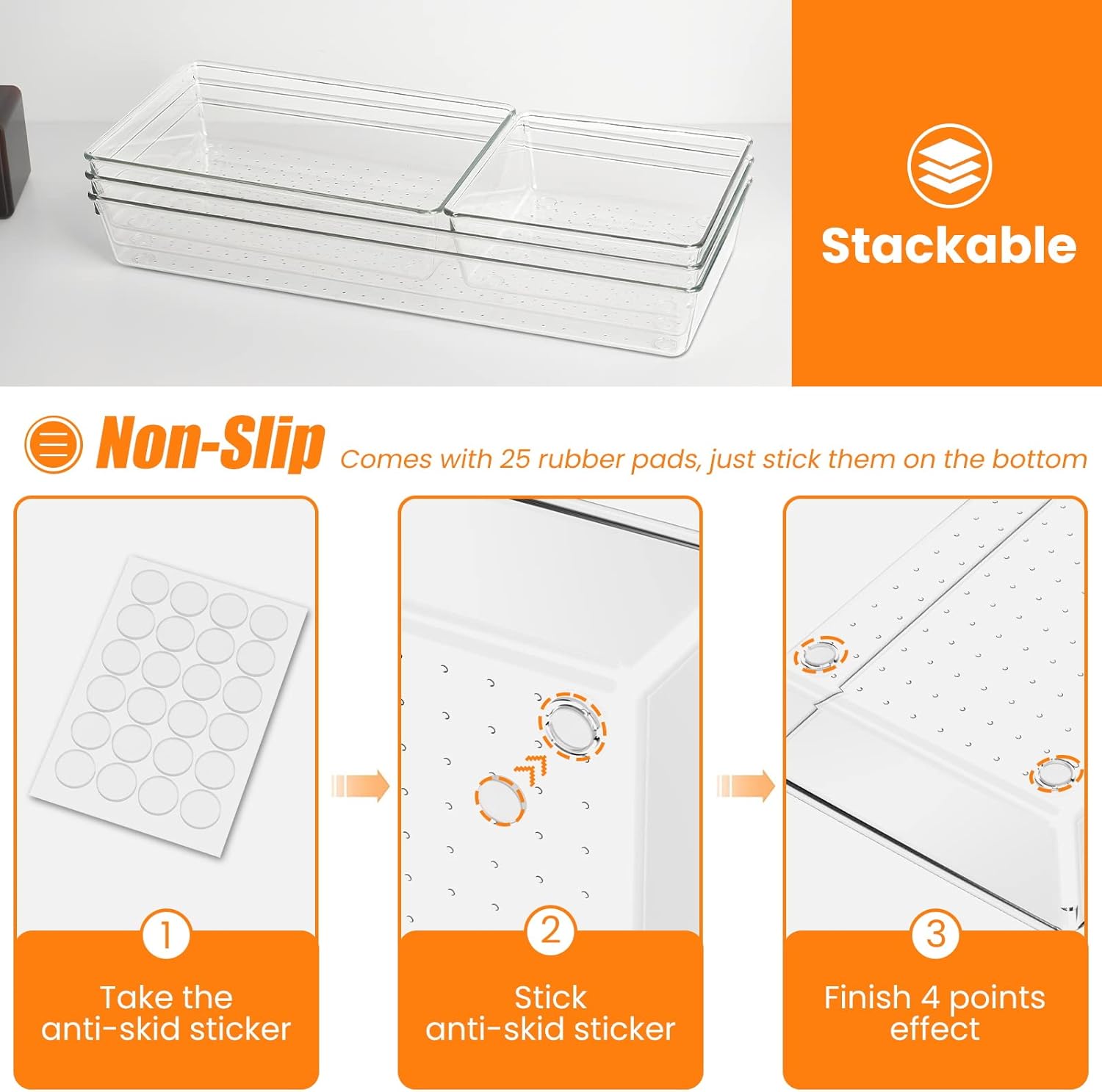 Criusia 6 Pcs Large Size Clear Drawer Organizer Set, Acrylic Non Slip Non Cracking Kitchen Drawer Storage Tray Divider, Multifunctional Storage for Cosmetics, Bathroom, Tools, Kitchen and Office - Image 3