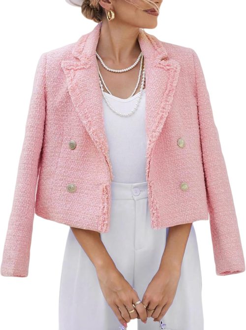 Mina Self 2025 Fall Women’s Tweed Blazer Jacket – Fashion Warm Fully Lined Elegant Trendy Casual Cute Coat with Pockets
