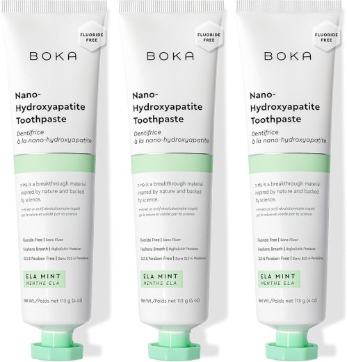 Boka Fluoride Free Toothpaste, Nano Hydroxyapatite Toothpaste, Appropriate for Sensitive Teeth – for Adult, Kids Oral Care – Ela Mint Flavor, 4 Fl Oz 3Pk US Manufactured