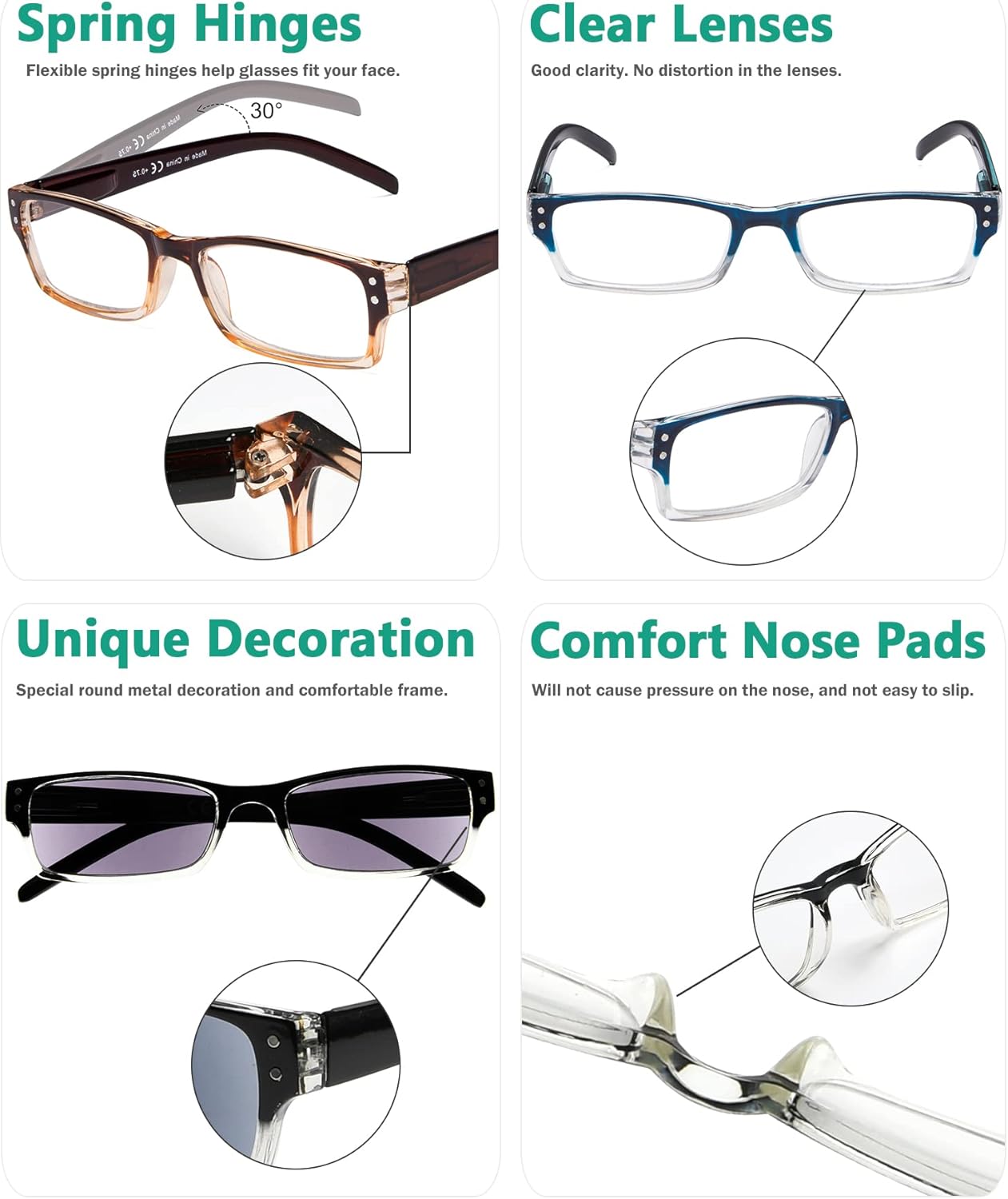 Eyekepper Reading Glasses-4 Pack Include Reading Sunglasses for Women Men Reading Under The Sun,Two-Tone Reader Eyeglasses - Image 5