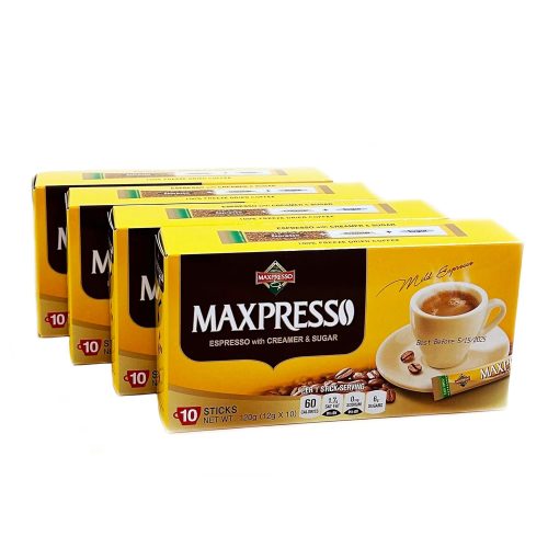 Maxpresso 3 in 1 Korean Instant Coffee Mix – Single Serve Sticks 40 Packets with Creamer and Sugar Premium Hot or Iced Coffee Blend Rich Flavor