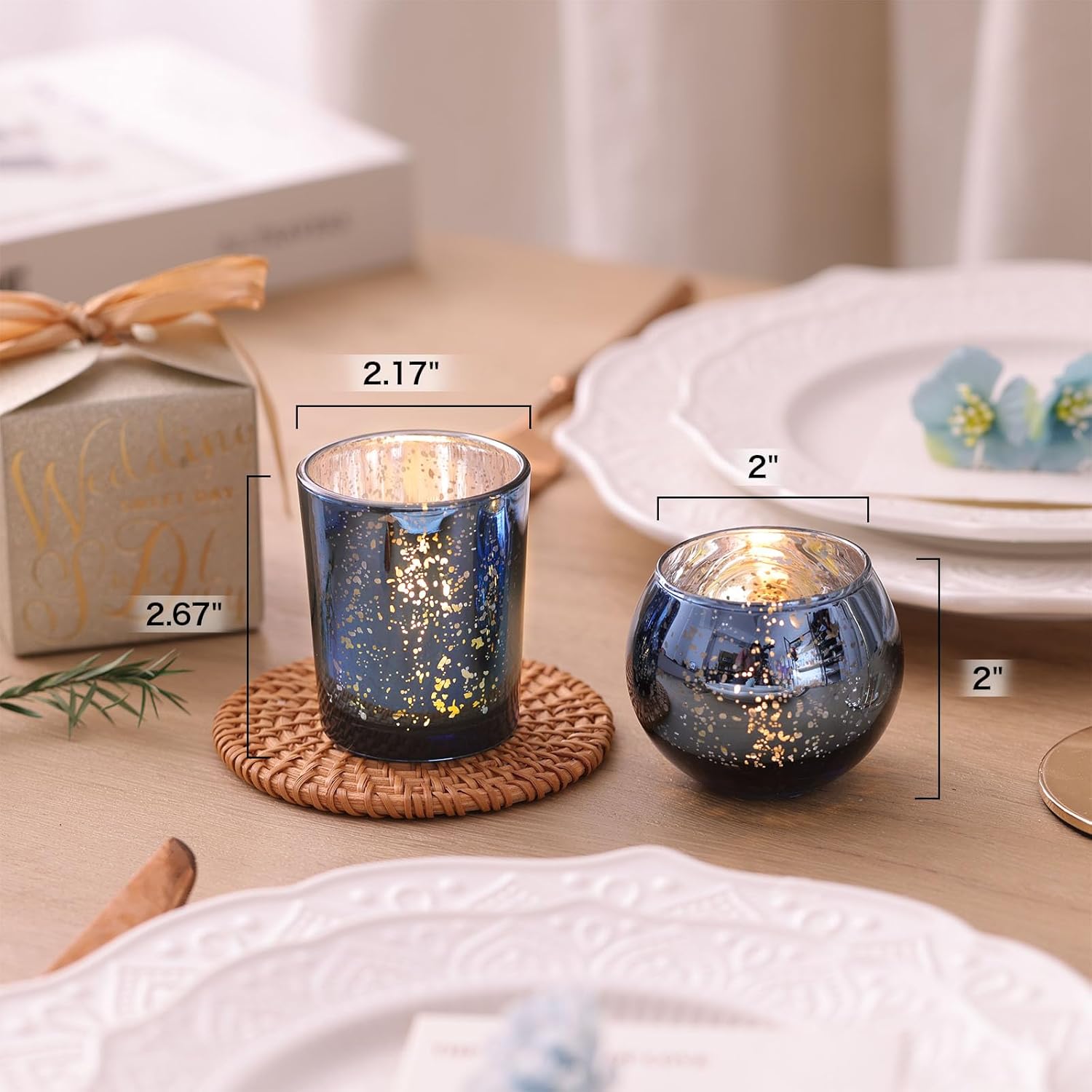 DEVI 12PCS Assorted Blue Votive Candle Holders, Mercury Tealight Candle Holder Glass, Wedding Table Decorations for Home Party, Navy Blue Birthday Graduation Rehearsal Party Dinner Decorations - Image 5