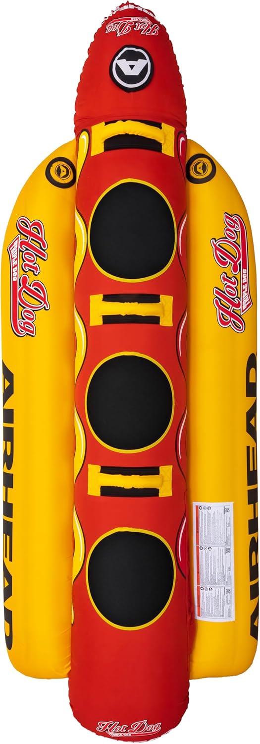 Airhead Hot Dog Towable | Multiple Models, Tube for Boating and Water Sports, Neoprene Seat Pads, Double-Stitched Full Nylon Cover, and Boston Valve for Convenient Inflating & Deflating - Image 2