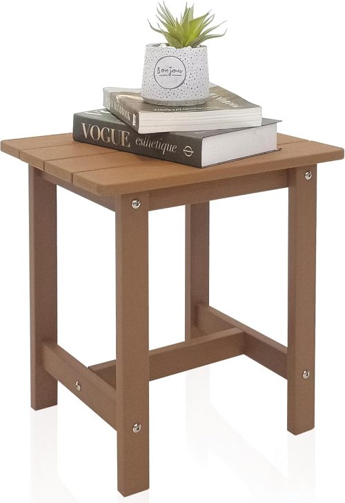 Outdoor Side Table, Weather Resistant Double Small Adirondack Side Table, Outdoor Indoor End Table for Chair, 17″ Patio Table for Pool, Deck and Porch, Black (Item1, Teak)