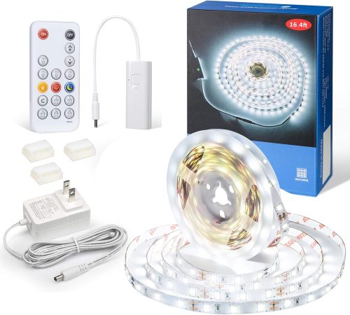 WOBANE White LED Strip Lights, Dimmable LED Light Strip Kit, 16.4ft Flexible Tape Lights for Bedroom,Kitchen,Under Cabinet,Bright 6500K Daylight, LED Mirror Lighting for Vanity Makeup Dressing Table