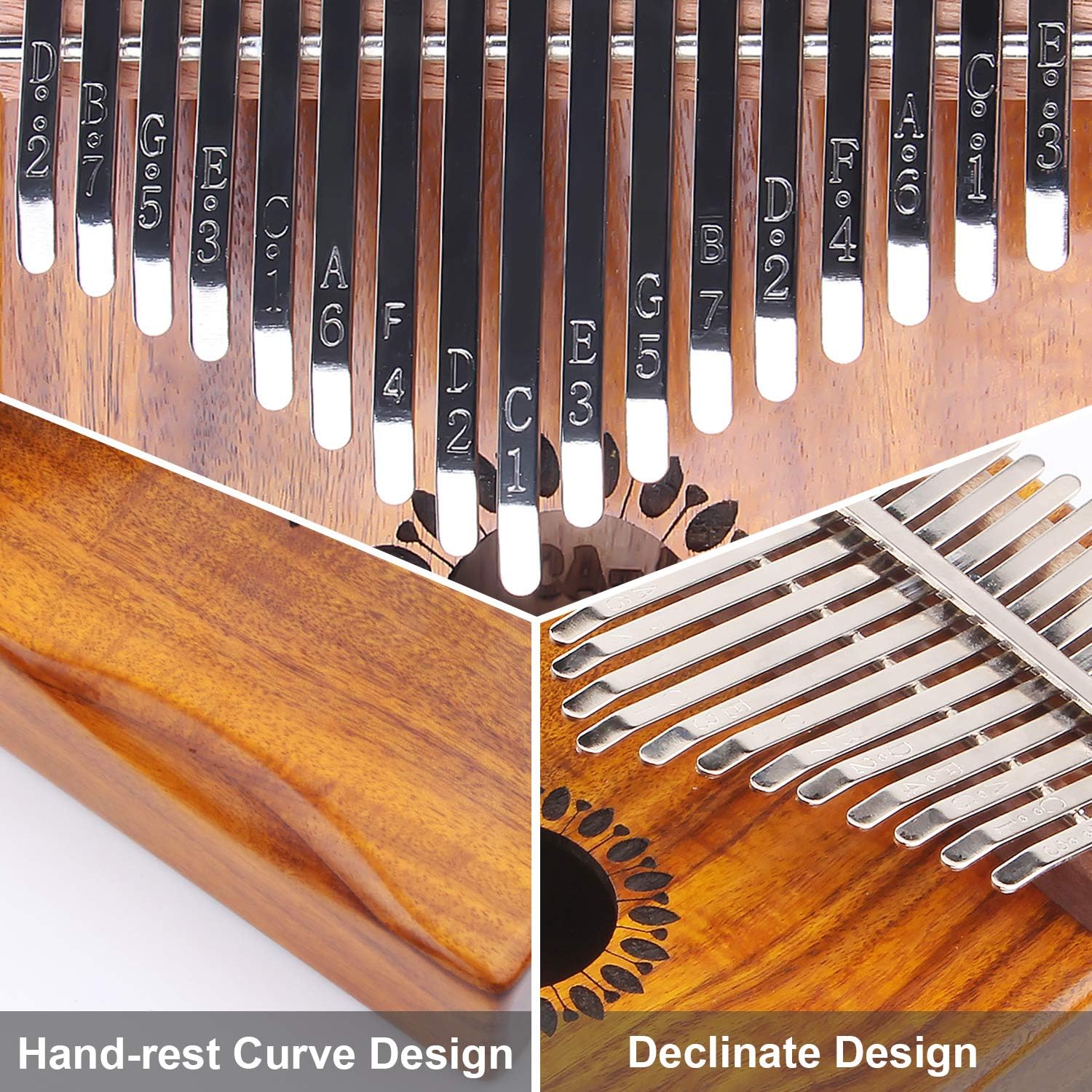 Kalimba Thumb Piano 17 Keys, Portable Mbira Finger Piano Gifts for Kids and Adults Beginners Wood - Image 3