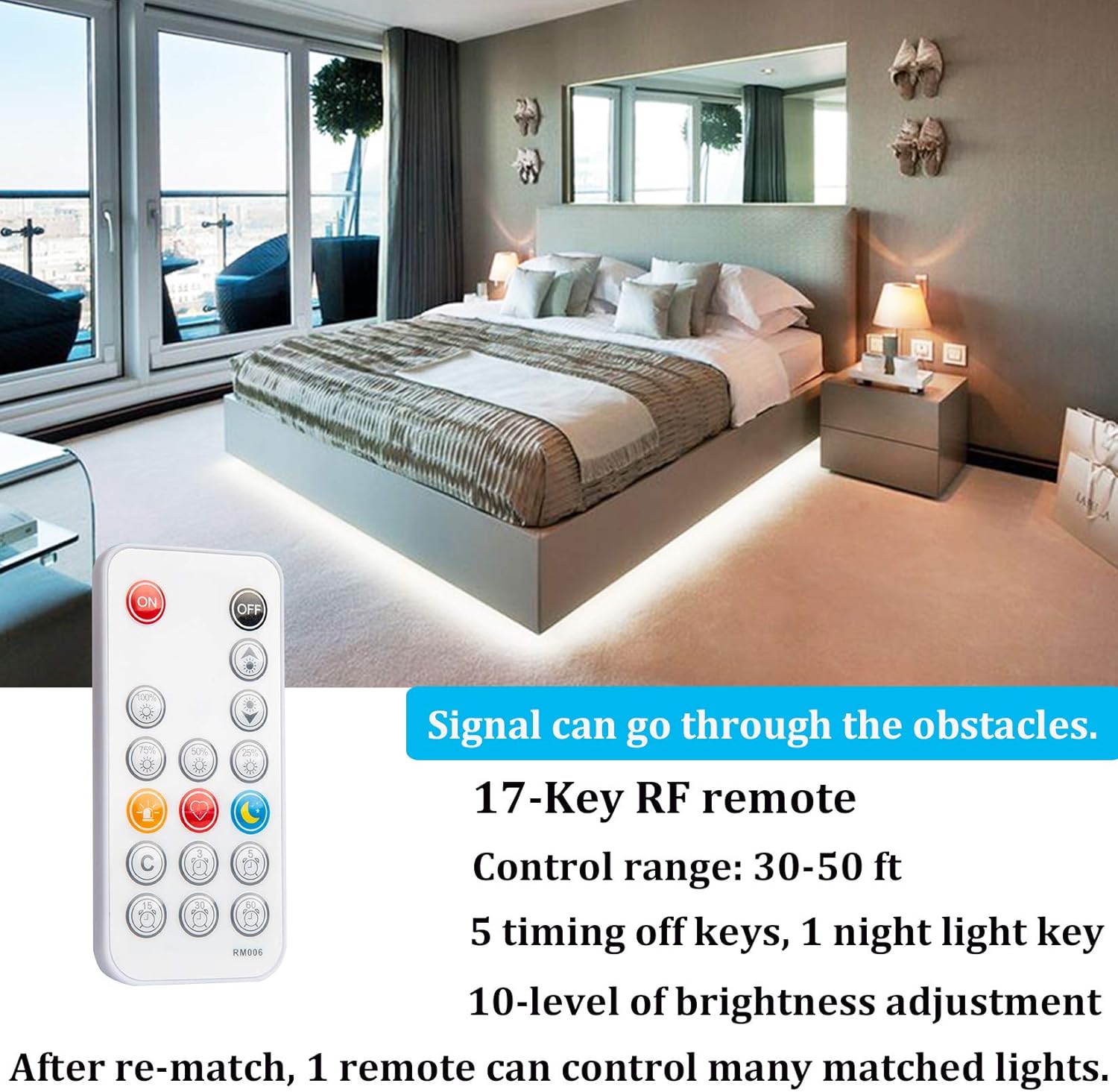 WOBANE White LED Strip Lights, Dimmable LED Light Strip Kit, 16.4ft Flexible Tape Lights for Bedroom,Kitchen,Under Cabinet,Bright 6500K Daylight, LED Mirror Lighting for Vanity Makeup Dressing Table - Image 2