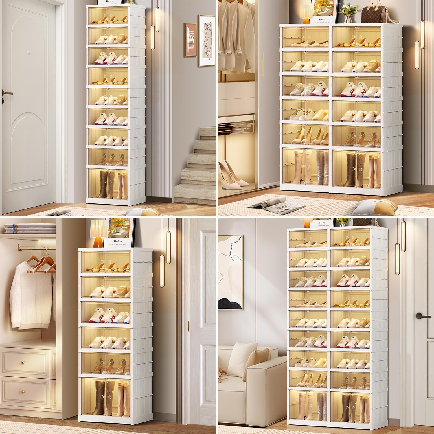 3-Tier Foldable Shoe Rack Organizer for Closet 12Pairs Plastic Shoe Shelf Collapsible Shoes Storage Box Clear Shoe Boxes Stackable with Door Easy Assembly Shoe Cabinet with Lids Large - Image 5
