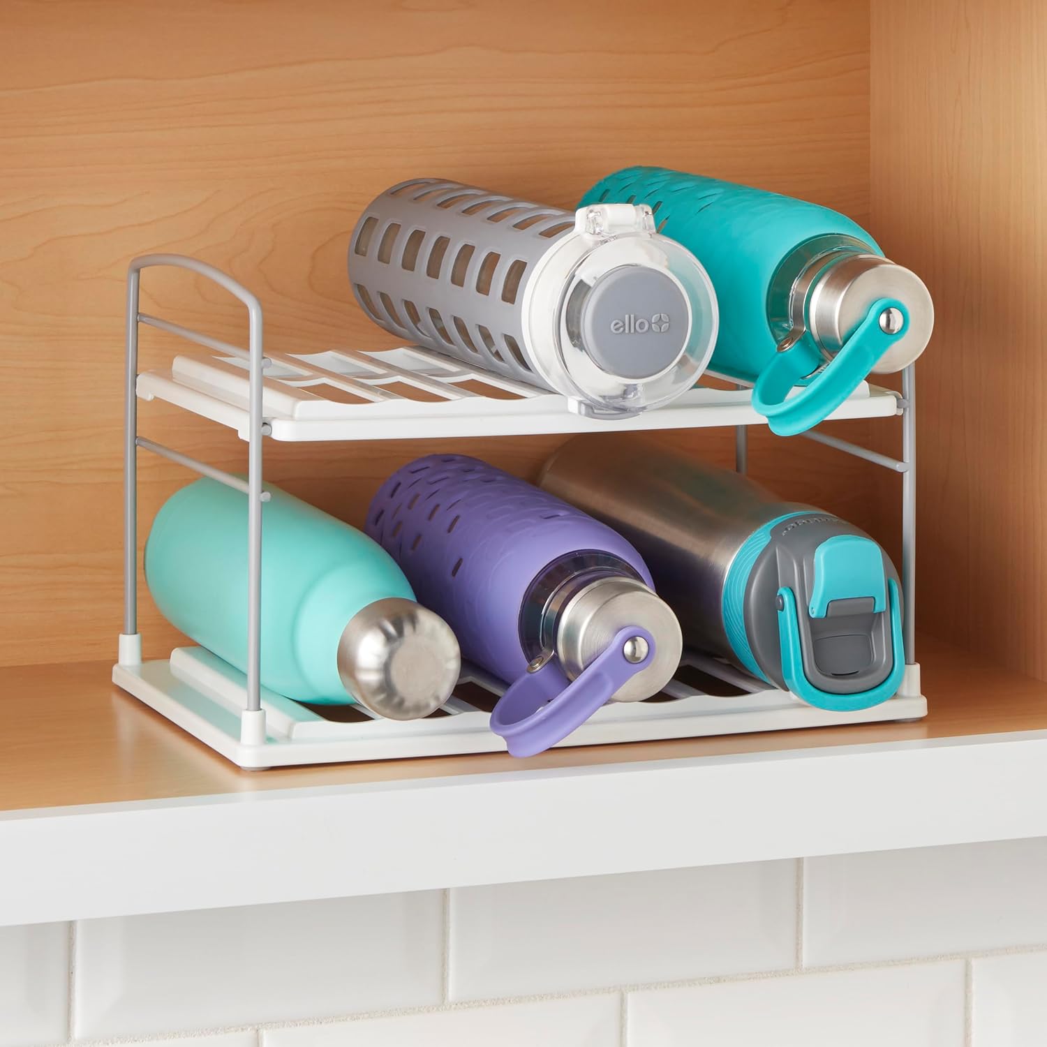 YouCopia UpSpace Water Bottle and Travel Mug Cabinet Organizer, Adjustable Storage Rack for Kitchen Organization, 2 Shelf Classic Edition - Image 2