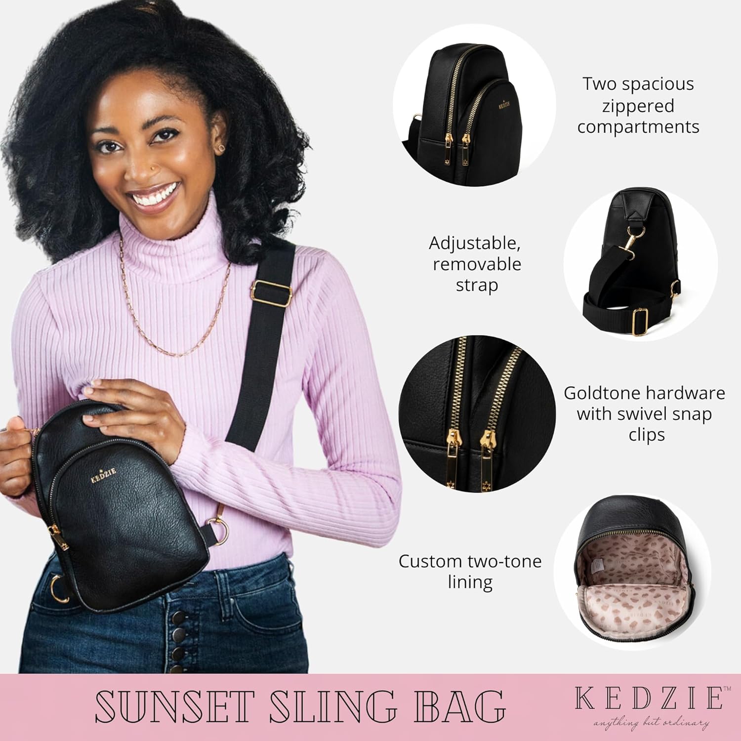 KEDZIE Sunset Sling Bag in Soft Vegan Leather Crossbody Bag Cell Phone Purse Fanny Bag Packs for Women - Image 2