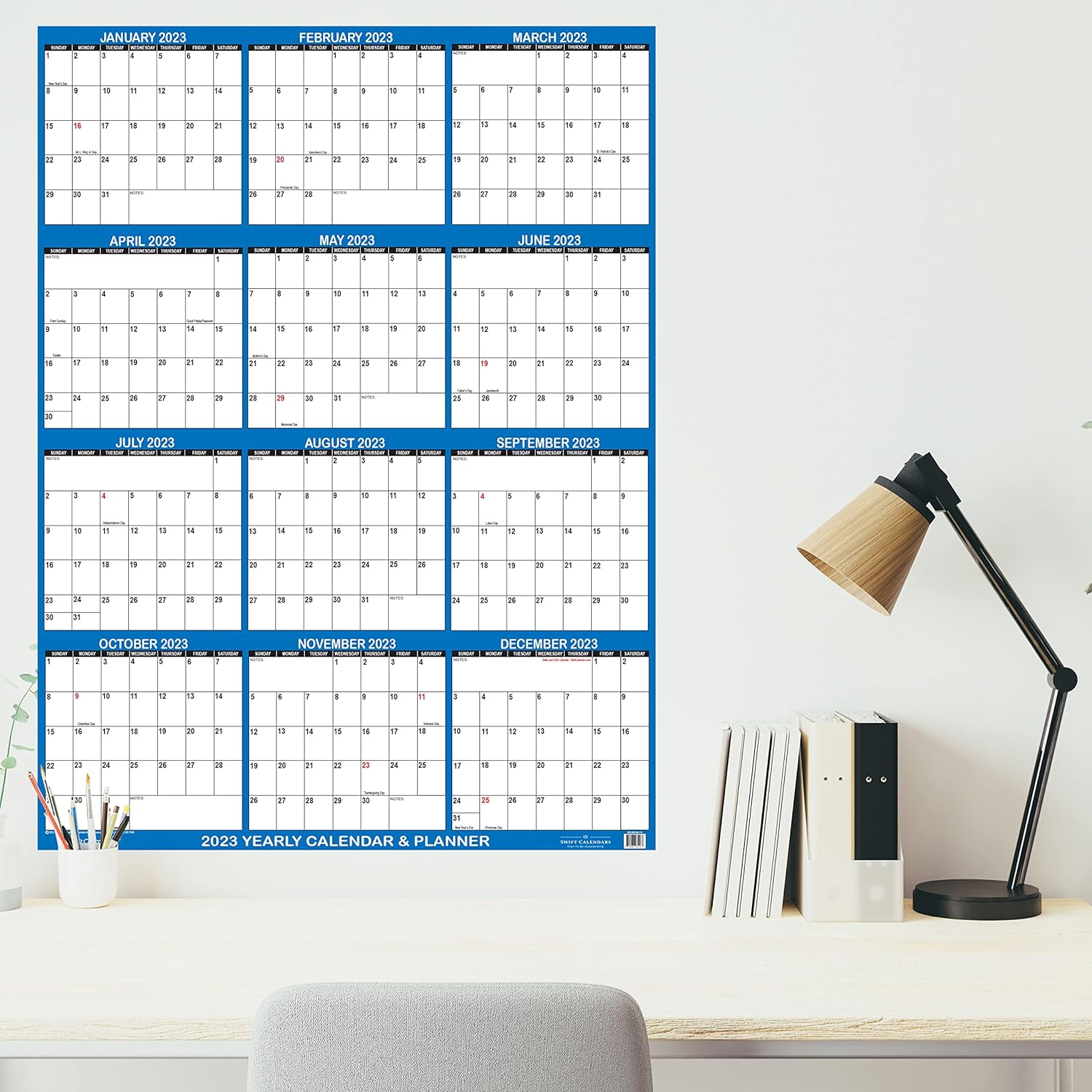 24" x 36" SwiftGlimpse 2025 Wall Calendar Erasable Large Wet & Dry Erase Laminated 12 Month Annual Yearly Wall Planner, Reversible, Horizontal/Vertical, Navy - Image 5