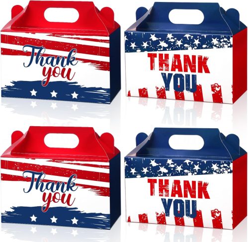 Pasimy Veterans Day Patriotic Gift Boxes Thank You Party Decorations Small Red White Blue Candy Treat Goodie Boxes USA Flag Veterans Gifts Bulk for Party Supplies Memorial Independence(24 Pcs)