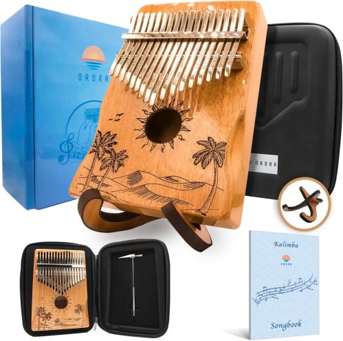 Orora Kalimba 17 Keys Thumb Piano – Songbook included with 25 Songs – Varnished Wood Musical Instrument – Finger Piano with Protection Case, Stand, Accessories – Unique Gift
