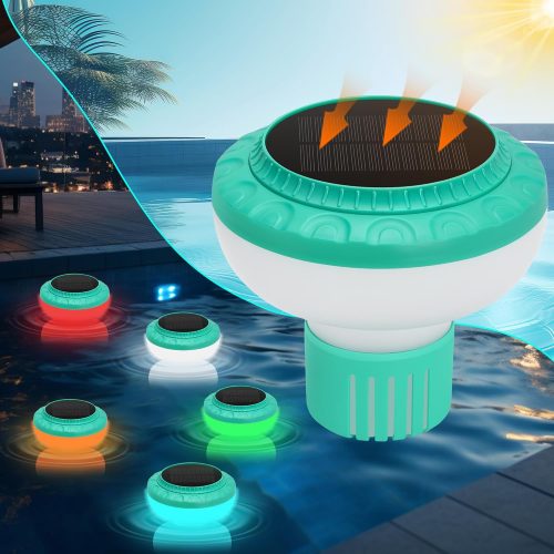 Pool Chlorine Floater, Floating Chlorine Dispenser for Pool, 3 Inch Chlorine Tablets Floater with Colorful Solar Light, Adjustable Release, Large Capacity Chlorine Floater for Hot Tub, Spa