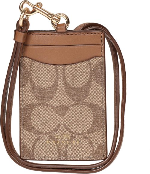 Coach Signature C PVC Canvas Leather Khaki Saddle Lanyard, Badge ID Credit Card Holder 63274