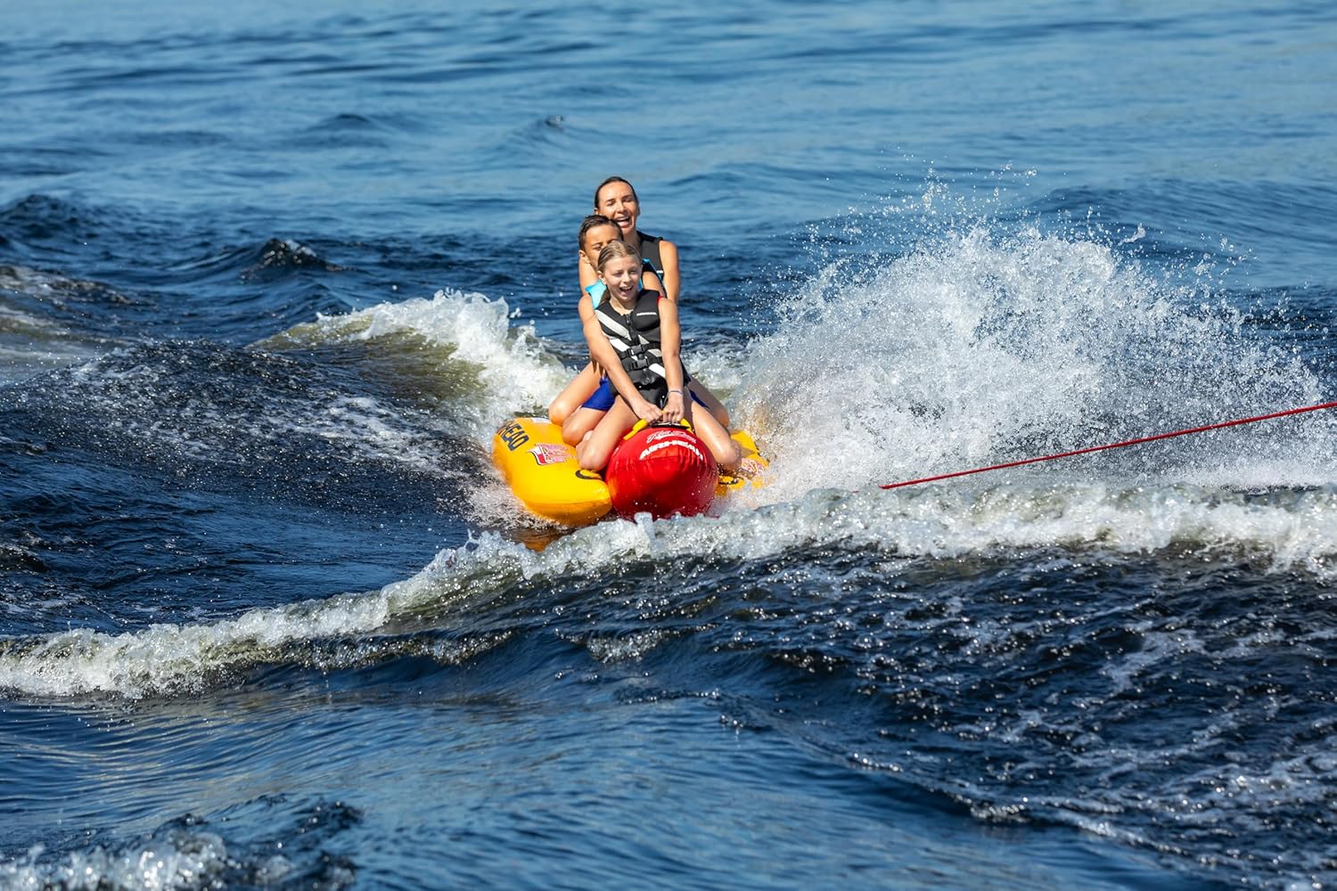 Airhead Hot Dog Towable | Multiple Models, Tube for Boating and Water Sports, Neoprene Seat Pads, Double-Stitched Full Nylon Cover, and Boston Valve for Convenient Inflating & Deflating - Image 6